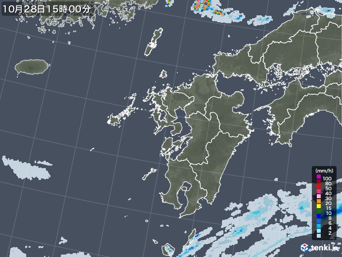 九州地方の雨雲レーダー(2022年10月28日)
