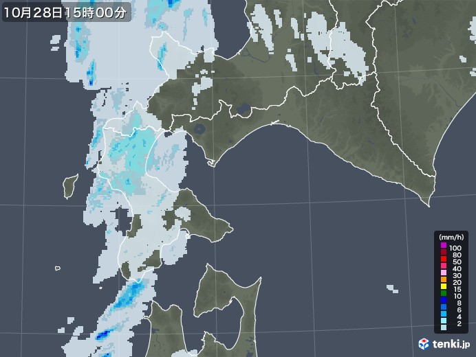 道南の雨雲レーダー(2022年10月28日)