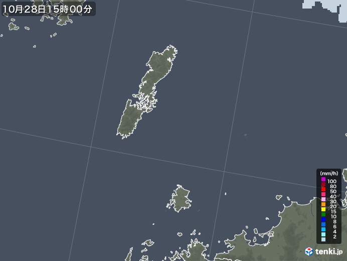 壱岐・対馬(長崎県)の雨雲レーダー(2022年10月28日)