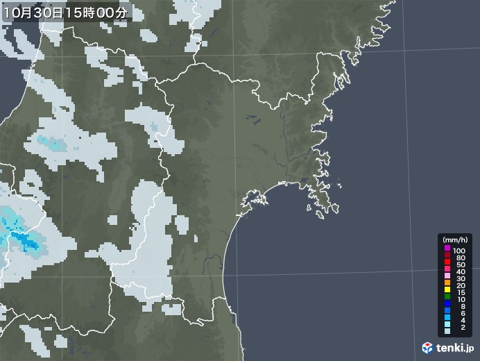 宮城県の雨雲レーダー(2022年10月30日)