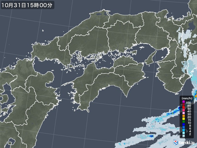 四国地方の雨雲レーダー(2022年10月31日)