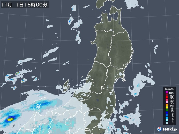 東北地方の雨雲レーダー(2022年11月01日)
