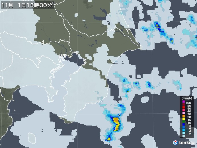 千葉県の雨雲レーダー(2022年11月01日)