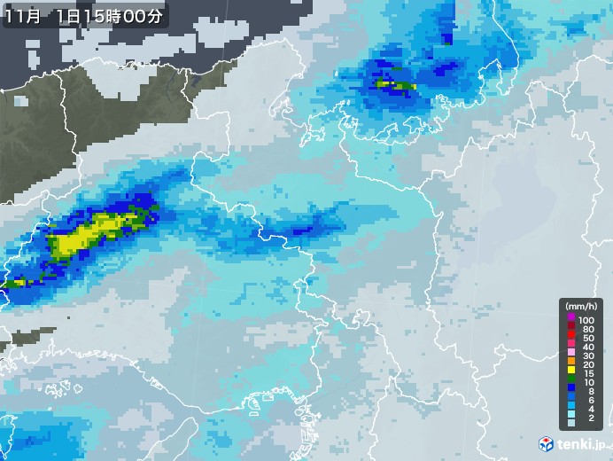 京都府の雨雲レーダー(2022年11月01日)