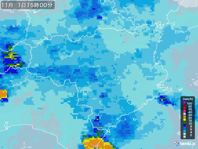 徳島県の雨雲レーダー(2022年11月01日)