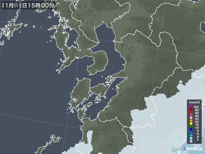 熊本県の雨雲レーダー(2022年11月01日)