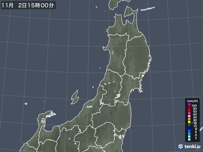 東北地方の雨雲レーダー(2022年11月02日)