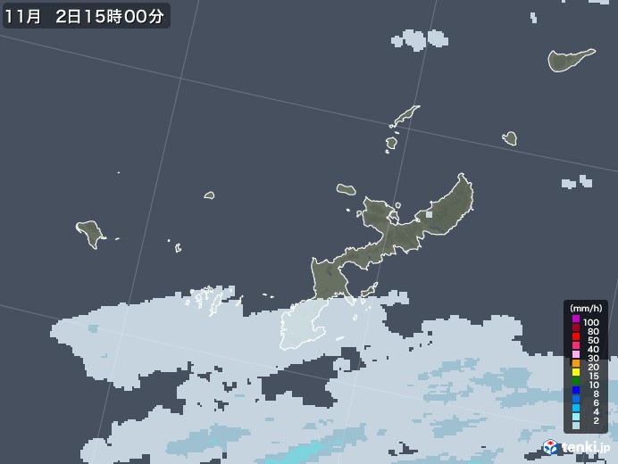沖縄県の雨雲レーダー(2022年11月02日)