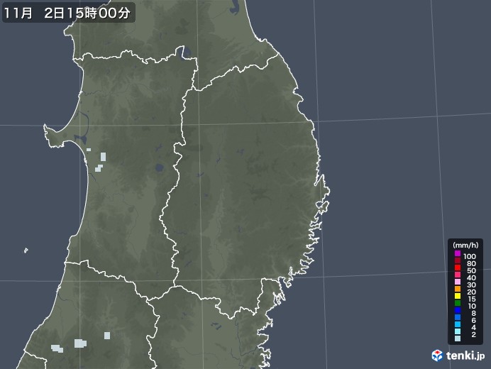 岩手県の雨雲レーダー(2022年11月02日)