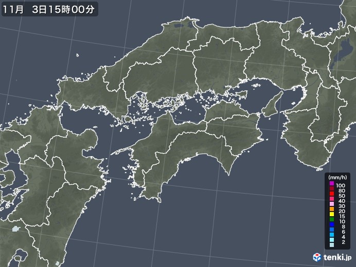 四国地方の雨雲レーダー(2022年11月03日)