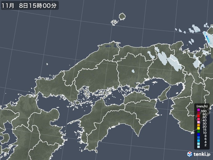 中国地方の雨雲レーダー(2022年11月08日)