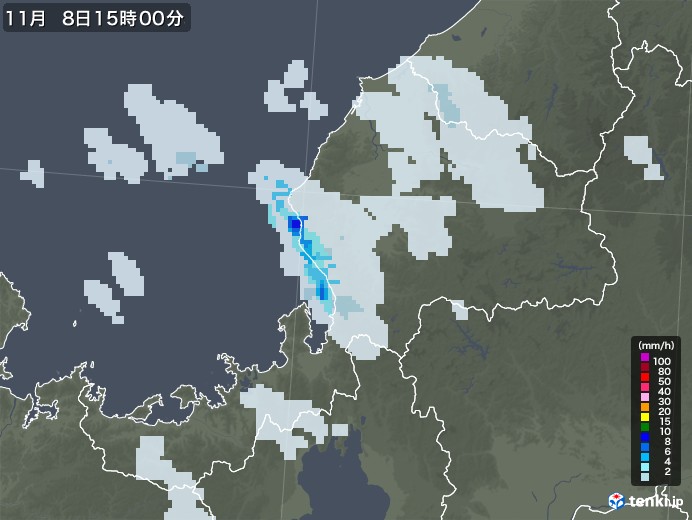 福井県の雨雲レーダー(2022年11月08日)