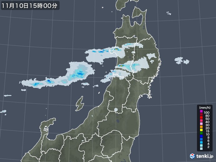 東北地方の雨雲レーダー(2022年11月10日)