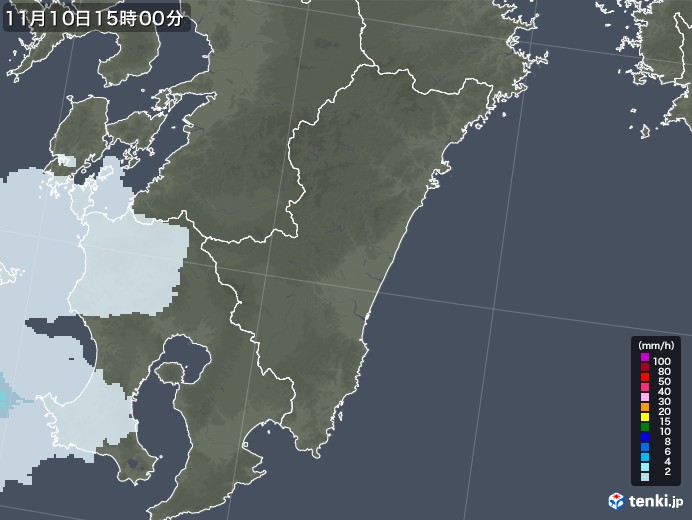 宮崎県の雨雲レーダー(2022年11月10日)