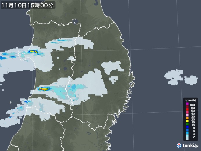 岩手県の雨雲レーダー(2022年11月10日)