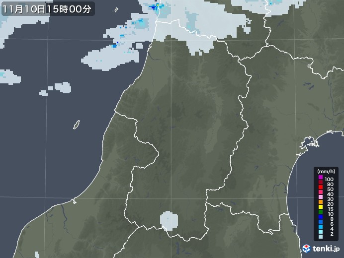 山形県の雨雲レーダー(2022年11月10日)