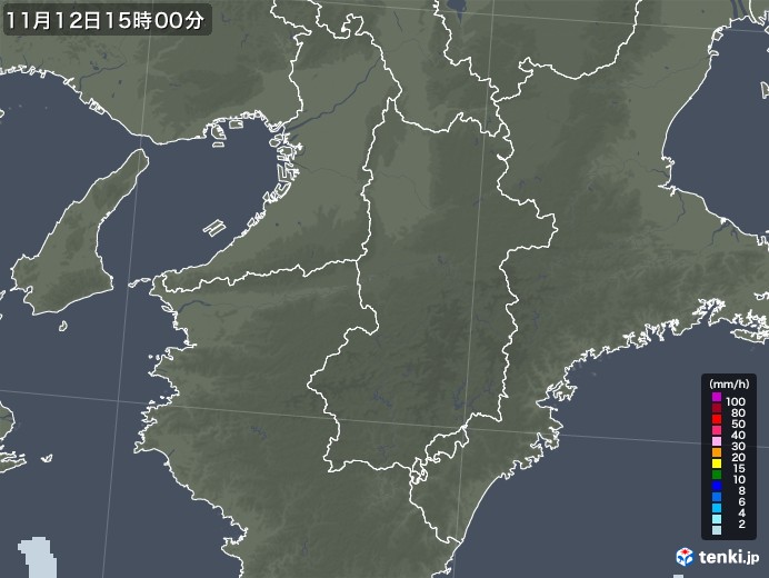 奈良県の雨雲レーダー(2022年11月12日)