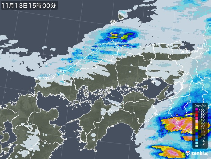 中国地方の雨雲レーダー(2022年11月13日)