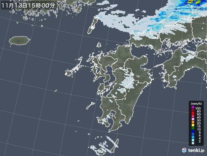 九州地方の雨雲レーダー(2022年11月13日)