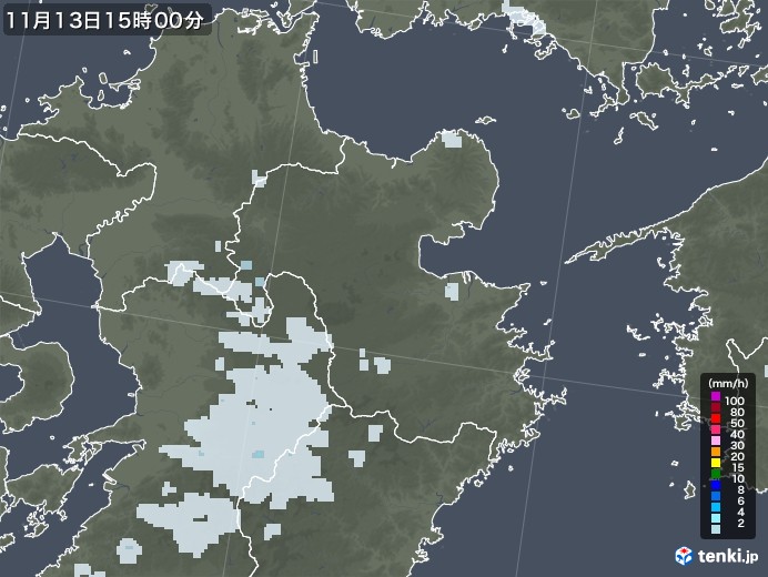大分県の雨雲レーダー(2022年11月13日)