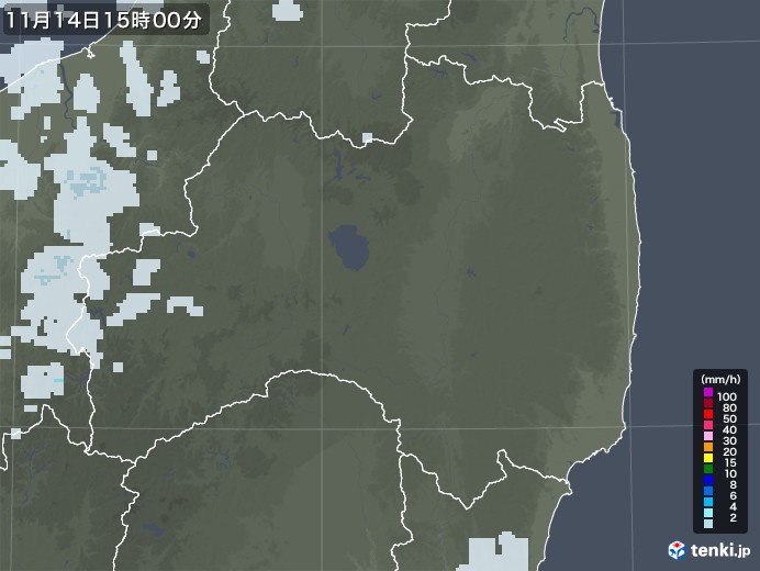 福島県の雨雲レーダー(2022年11月14日)