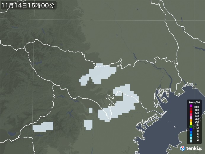 東京都の雨雲レーダー(2022年11月14日)