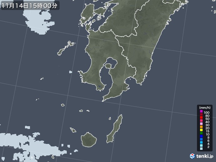鹿児島県の雨雲レーダー(2022年11月14日)