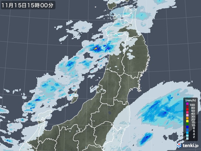 東北地方の雨雲レーダー(2022年11月15日)