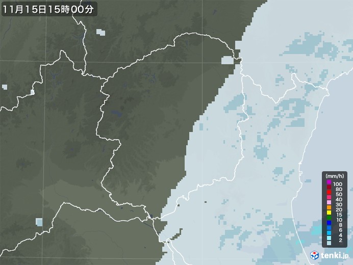 栃木県の雨雲レーダー(2022年11月15日)