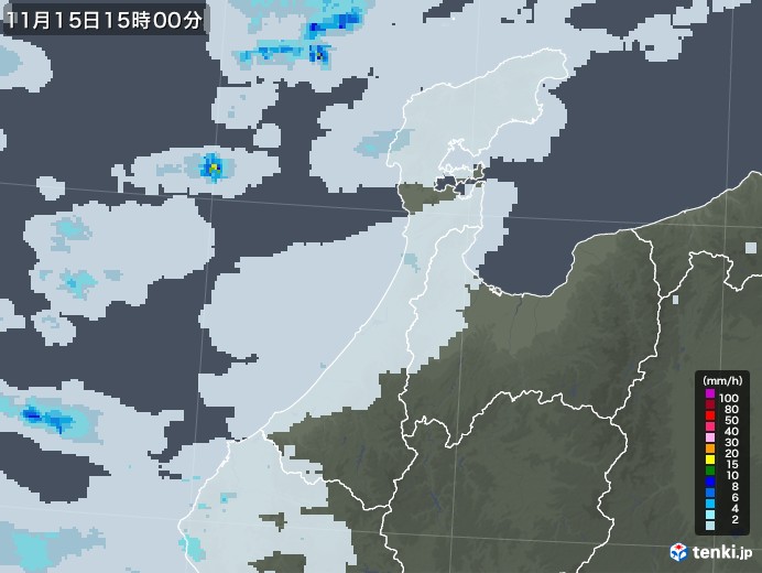石川県の雨雲レーダー(2022年11月15日)