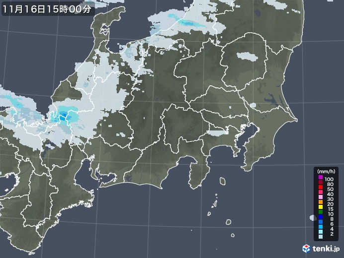 関東・甲信地方の雨雲レーダー(2022年11月16日)