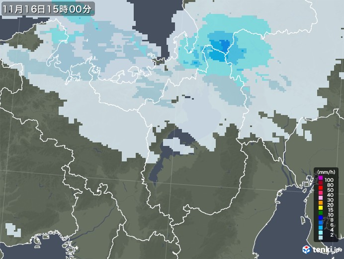 滋賀県の雨雲レーダー(2022年11月16日)