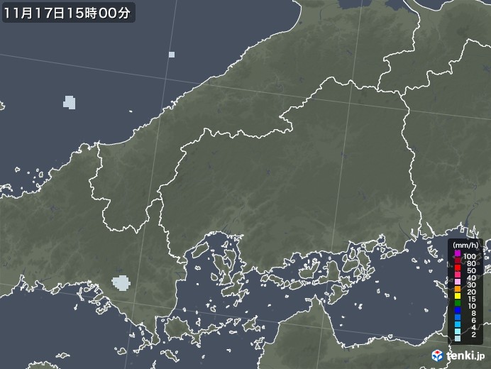 広島県の雨雲レーダー(2022年11月17日)