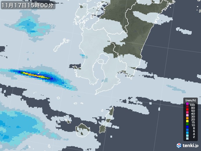 鹿児島県の雨雲レーダー(2022年11月17日)