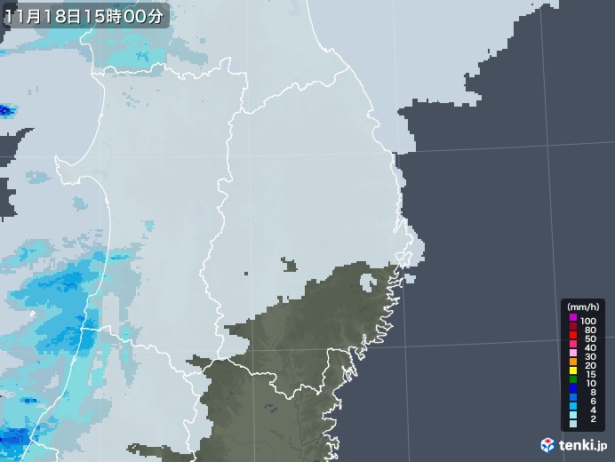 岩手県の雨雲レーダー(2022年11月18日)