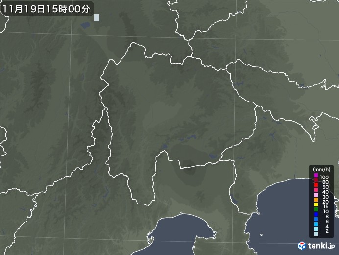 山梨県の雨雲レーダー(2022年11月19日)