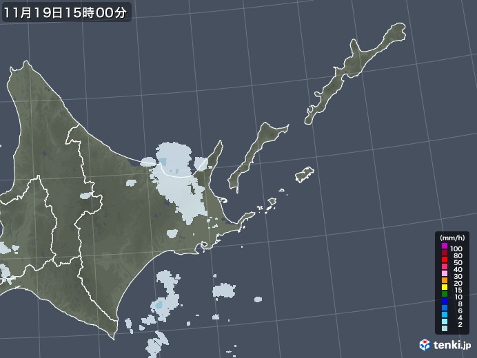 道東の雨雲レーダー(2022年11月19日)