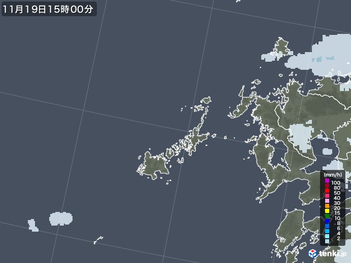 五島列島(長崎県)の雨雲レーダー(2022年11月19日)