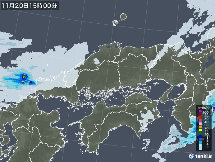 中国地方の雨雲レーダー(2022年11月20日)