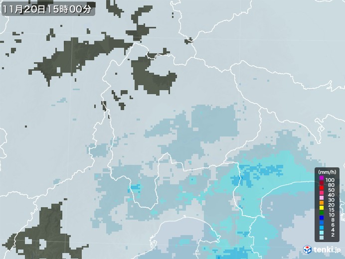 山梨県の雨雲レーダー(2022年11月20日)