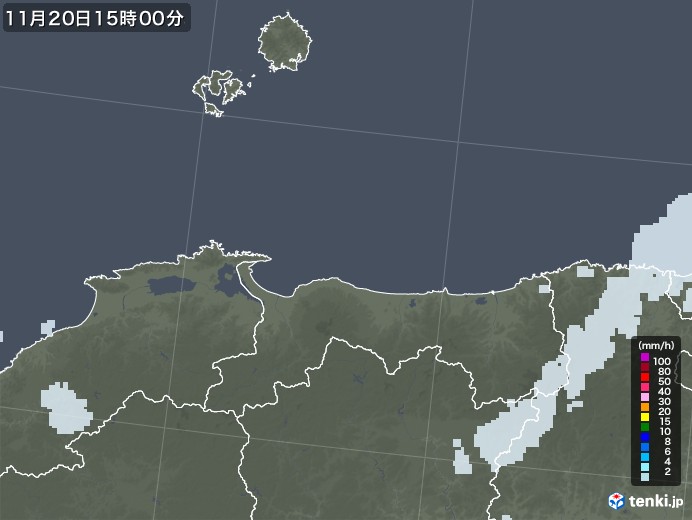 鳥取県の雨雲レーダー(2022年11月20日)