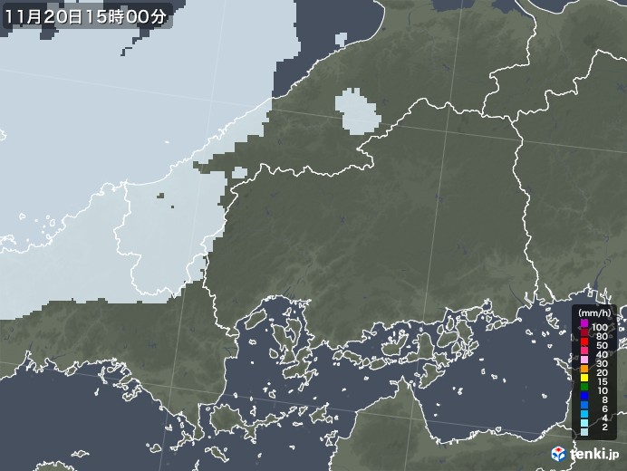 広島県の雨雲レーダー(2022年11月20日)