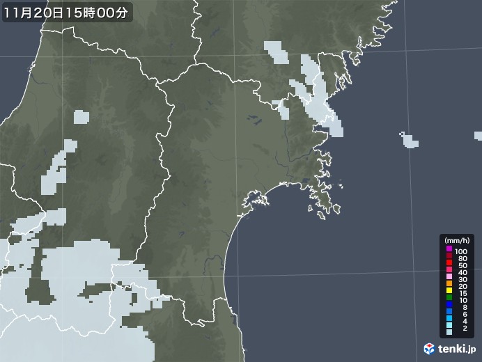 宮城県の雨雲レーダー(2022年11月20日)