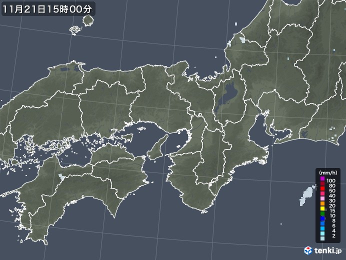 近畿地方の雨雲レーダー(2022年11月21日)