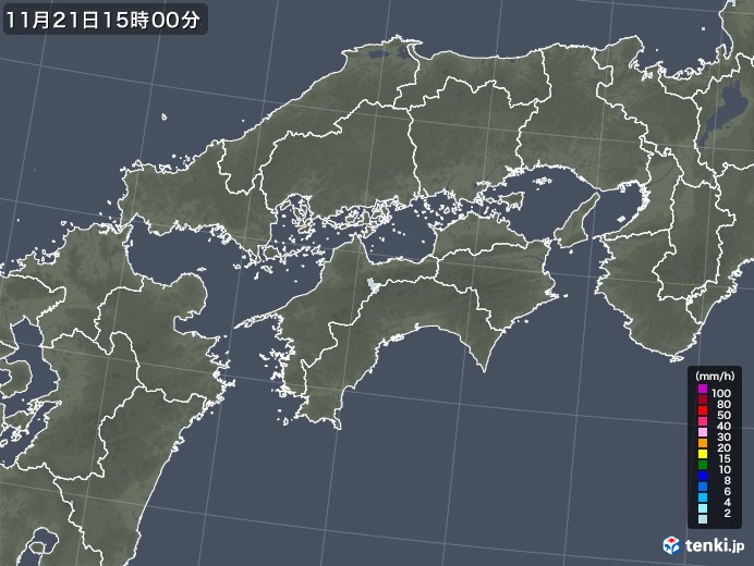 四国地方の雨雲レーダー(2022年11月21日)