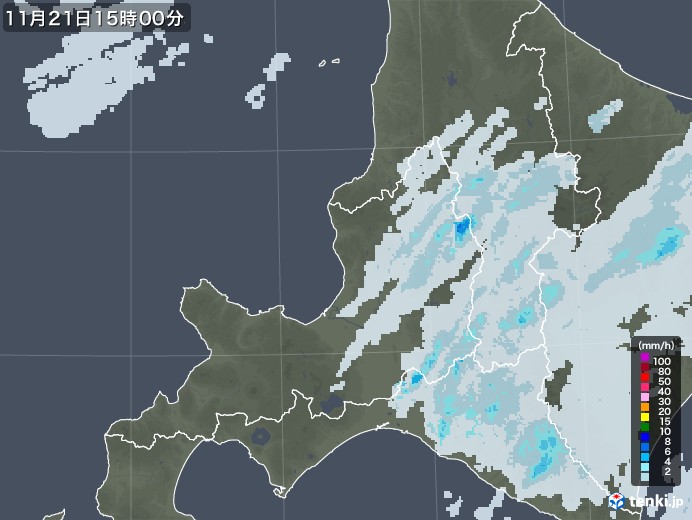 道央の雨雲レーダー(2022年11月21日)