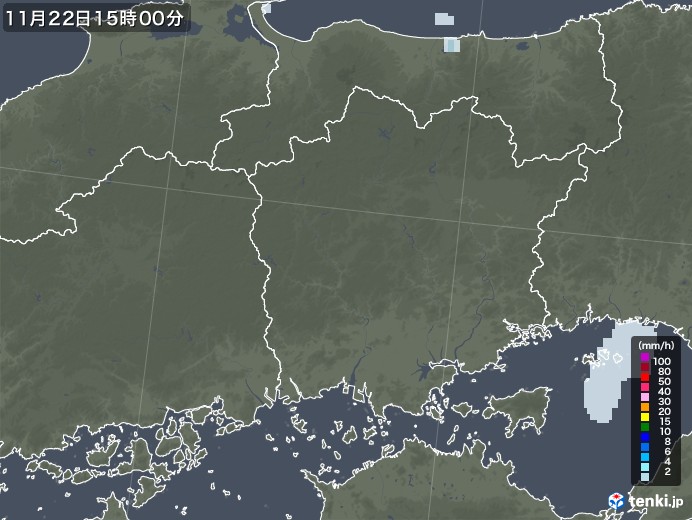 岡山県の雨雲レーダー(2022年11月22日)