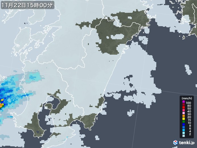 宮崎県の雨雲レーダー(2022年11月22日)