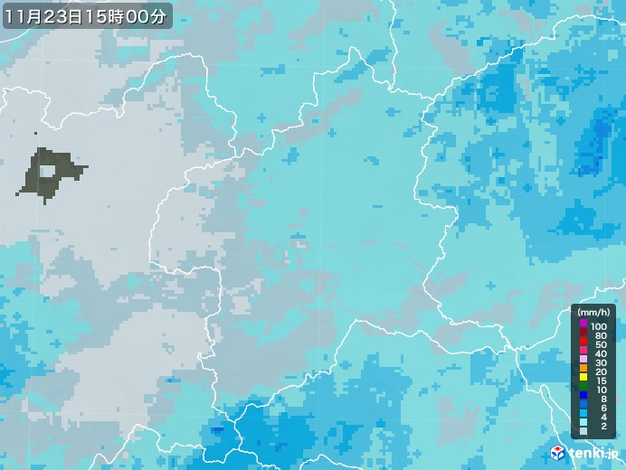 群馬県の雨雲レーダー(2022年11月23日)