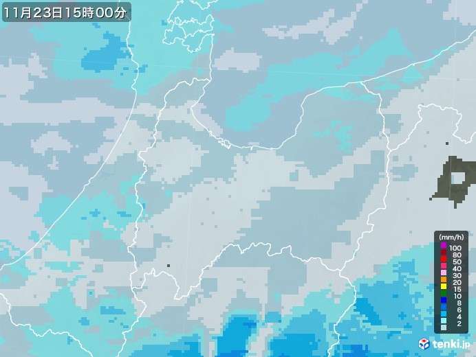 富山県の雨雲レーダー(2022年11月23日)